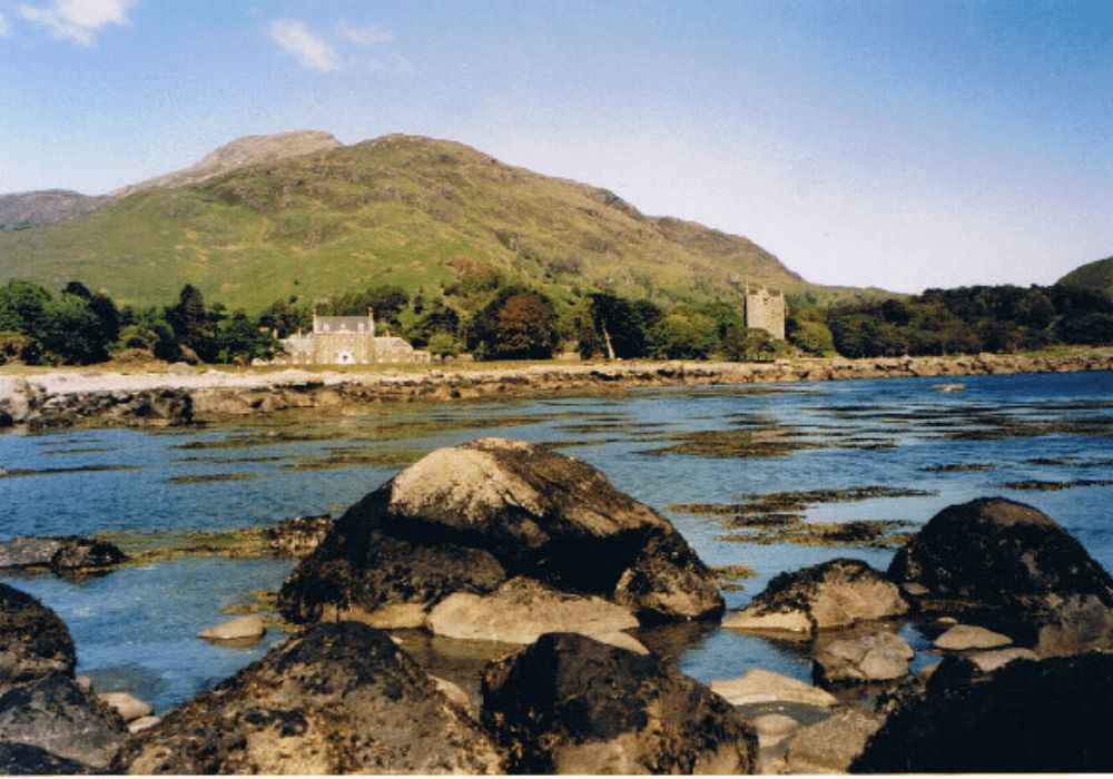 Lochbuie House and Castle seen from the beach